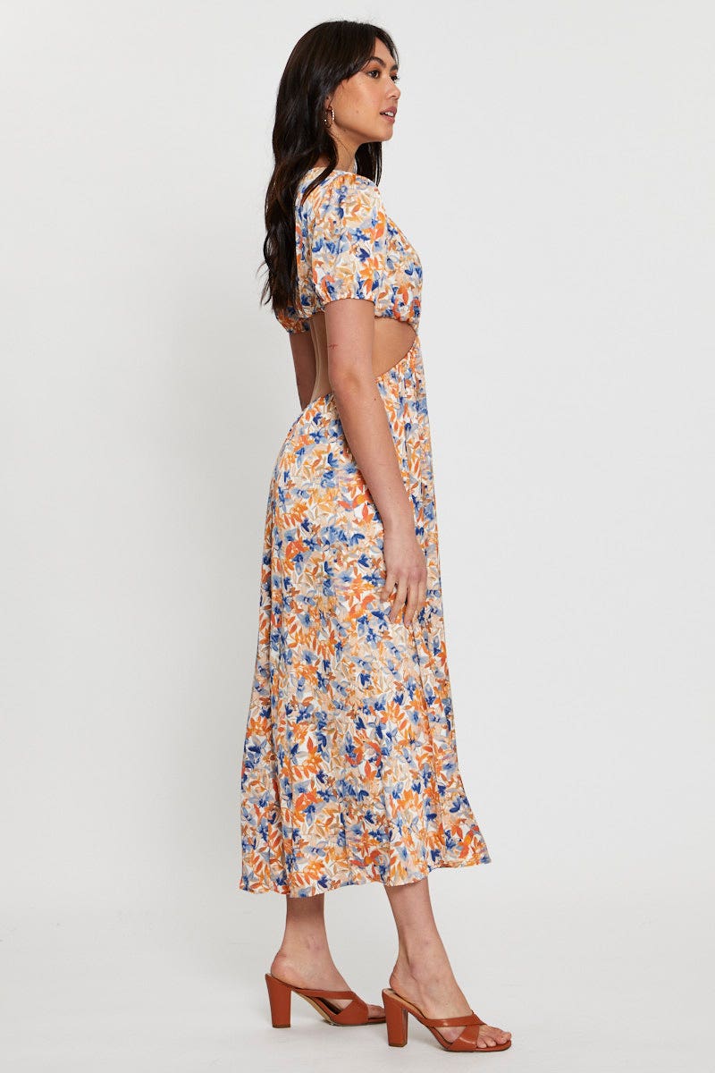 Print Midi Dress Short Sleeve