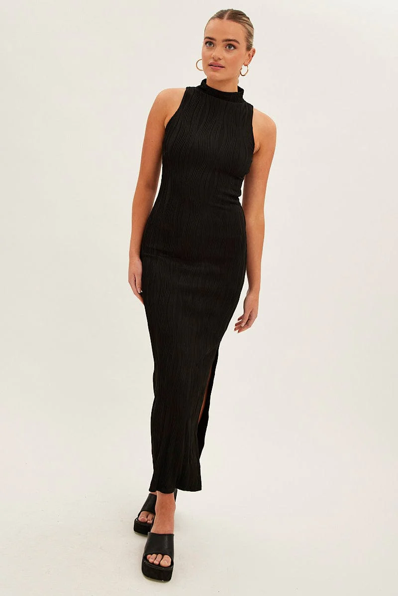 Black Maxi Dress High Neck Sleeveless