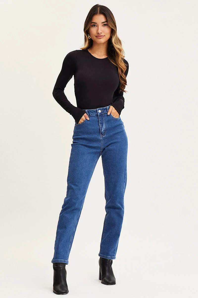 Blue High Rise Mom Jeans