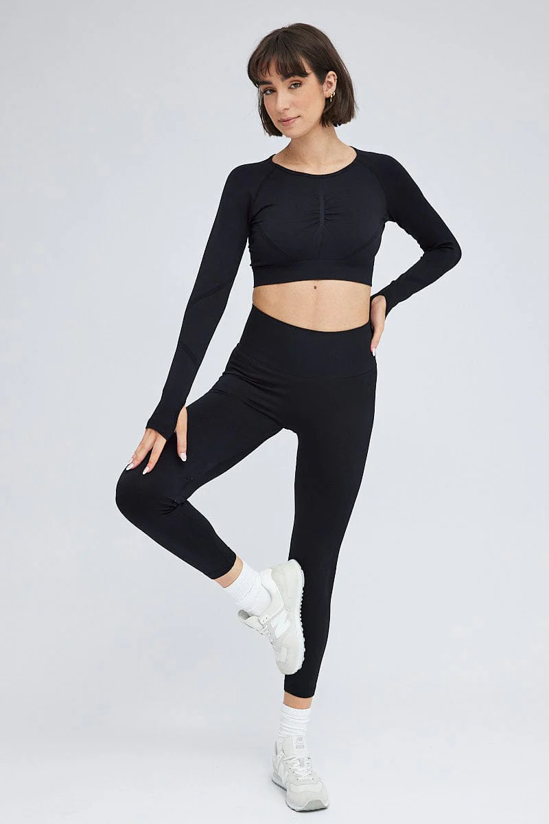 Black Seamless Top And Legging Activewear Set