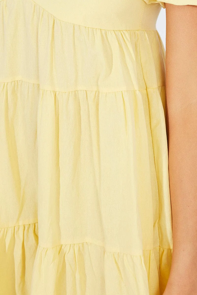 Yellow Mini Dress Puff Sleeve