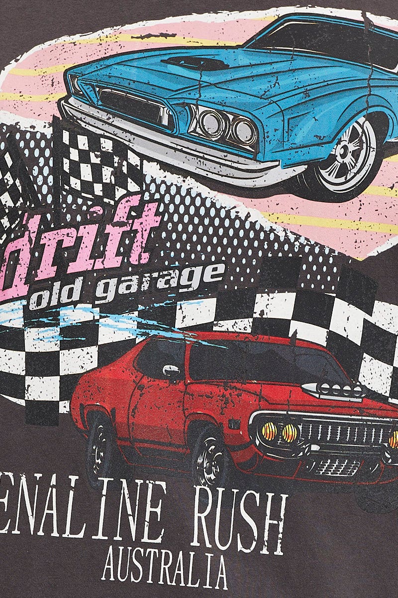 Grey Graphic T Shirt Short Sleeve Crew Neck