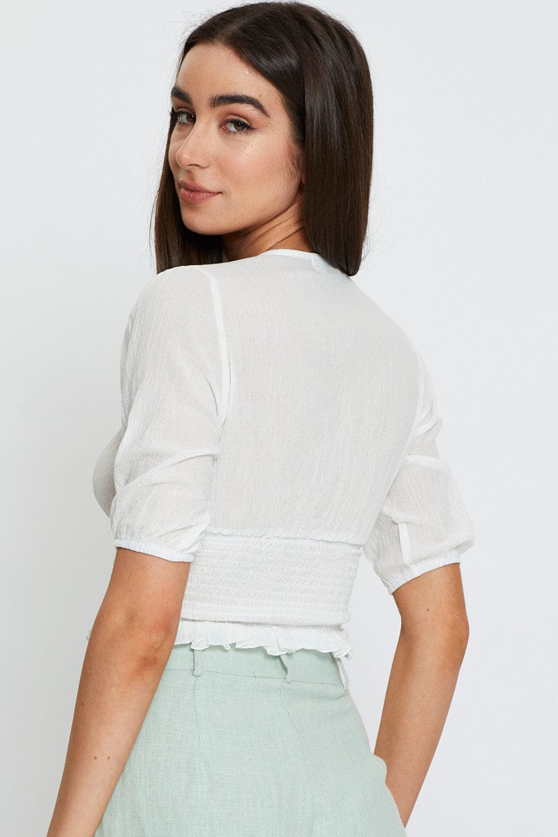 White Crop Top V-Neck