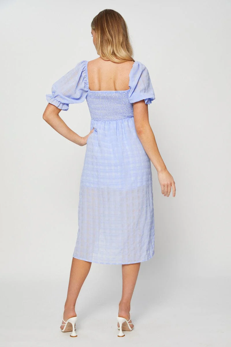 Blue Midi Dress Short Sleeve
