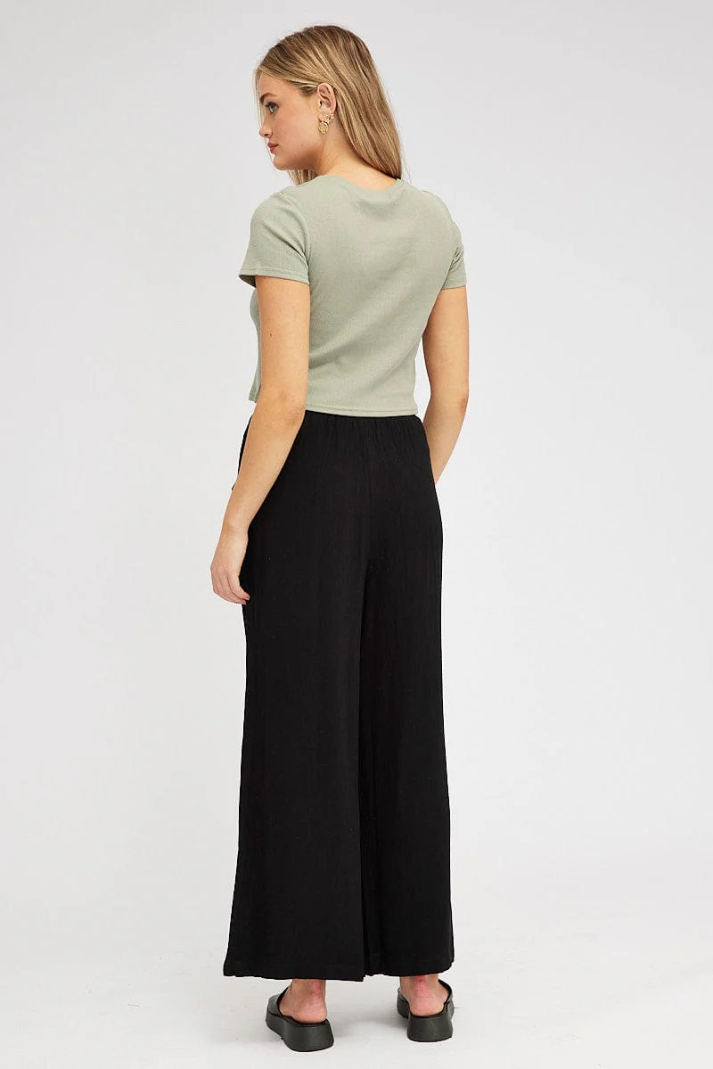 Black Wide Leg Pants High Rise