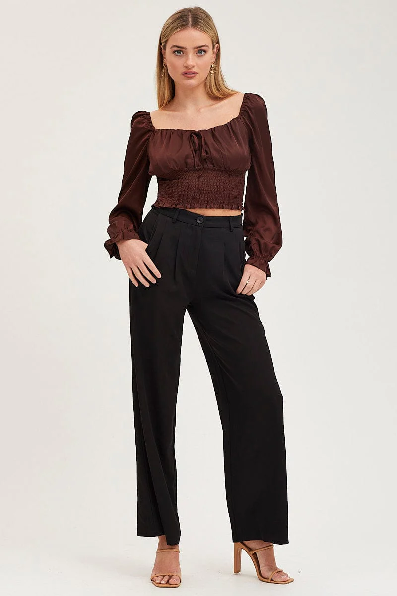 Brown Crop Top Long Sleeve
