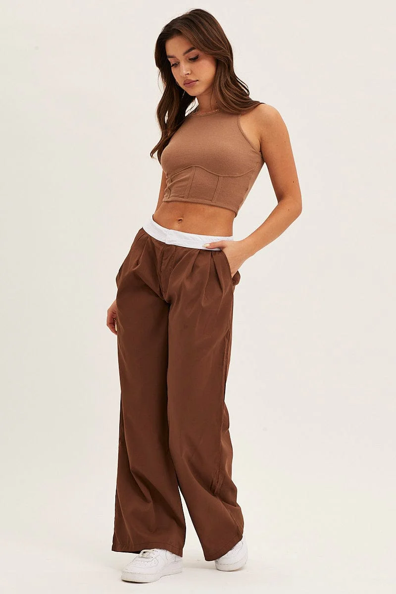 Brown Pants Wide Leg Low Rise