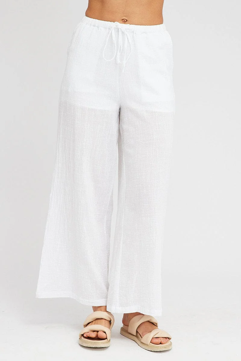 White Wide Leg Pants Mid Rise