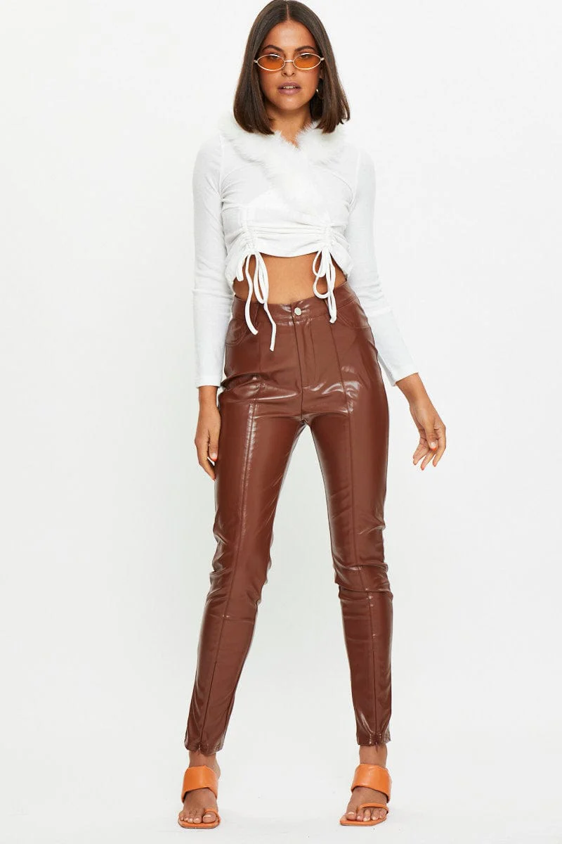 White Fur Trim Drawstring Top