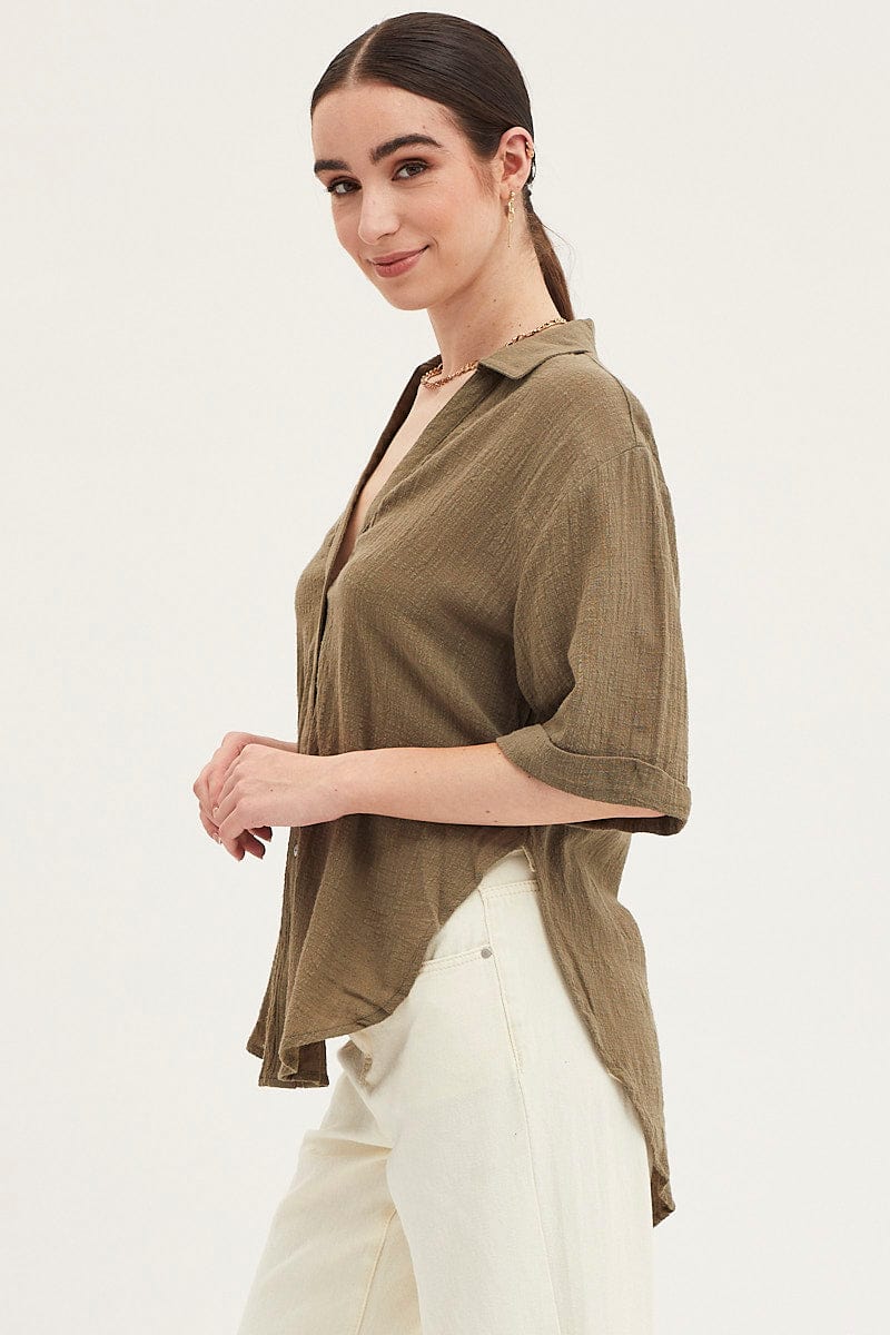 Green Shirt Top Short Sleeve