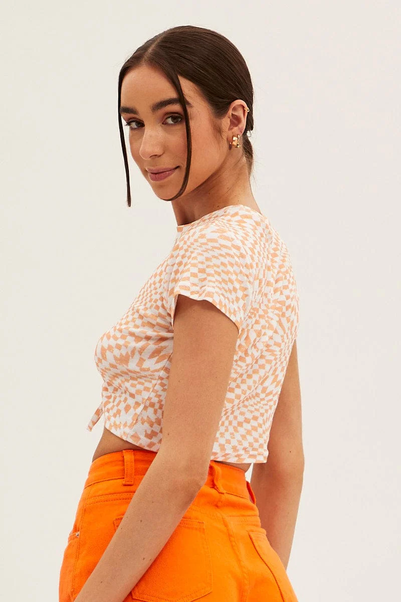 Multi Colour Abstract Cropped Drawstring Crew Neck Baby Tee