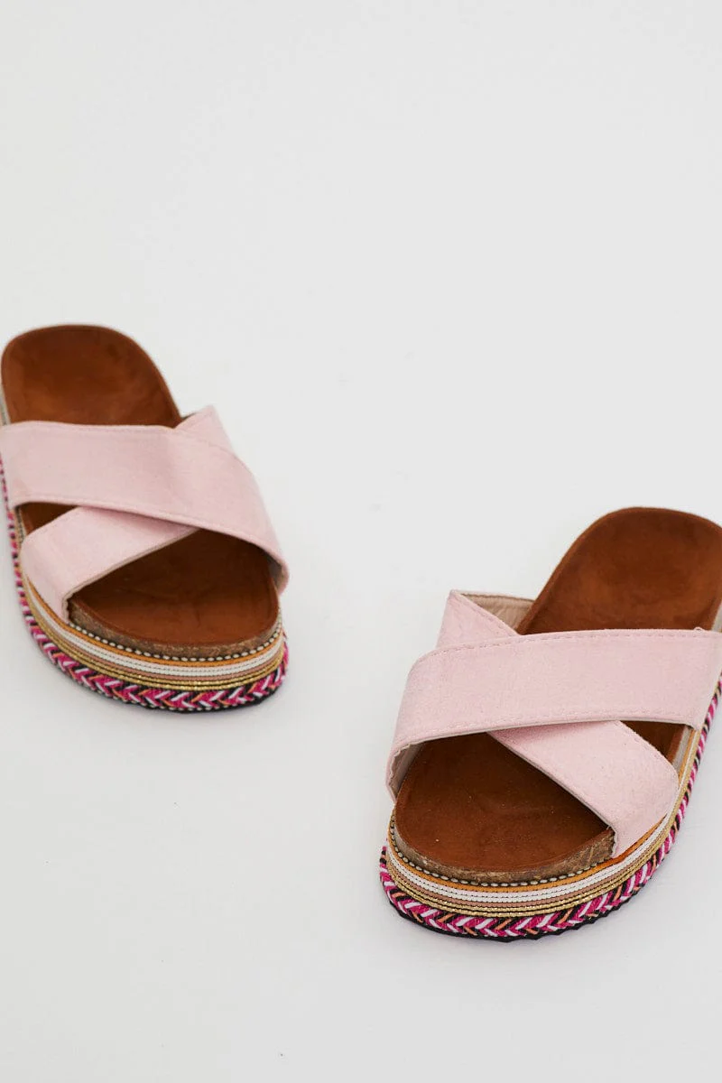 Pink Cross Over Platform Sliders
