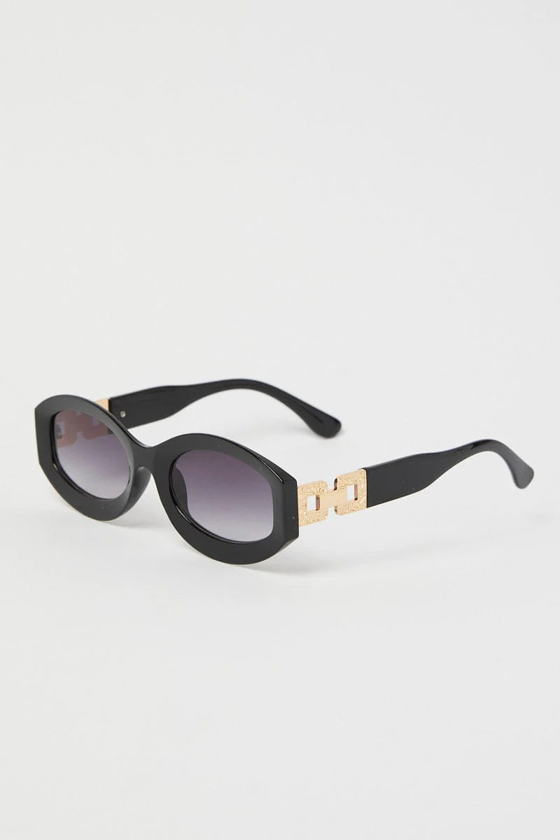 Black Fashion Sunglasses Gold Hardwear Detail