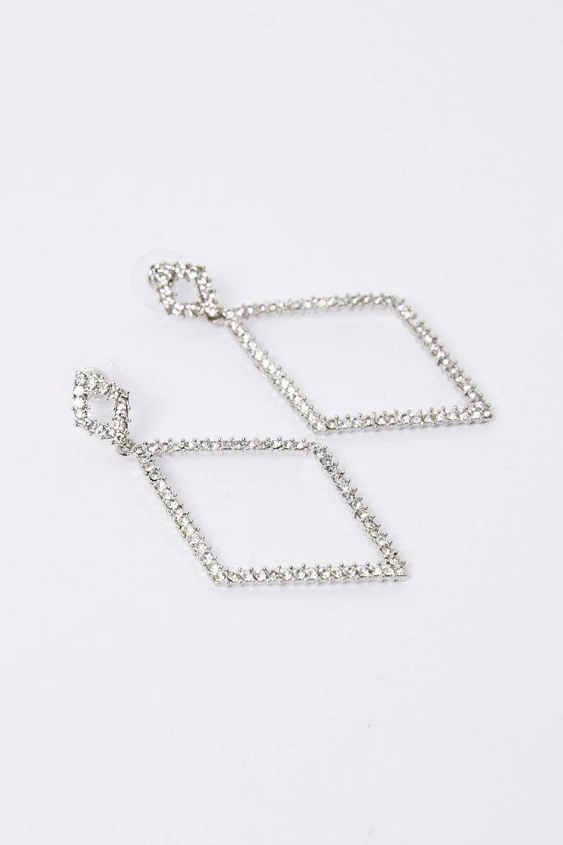 Silver Rhinestones Detail Earrings