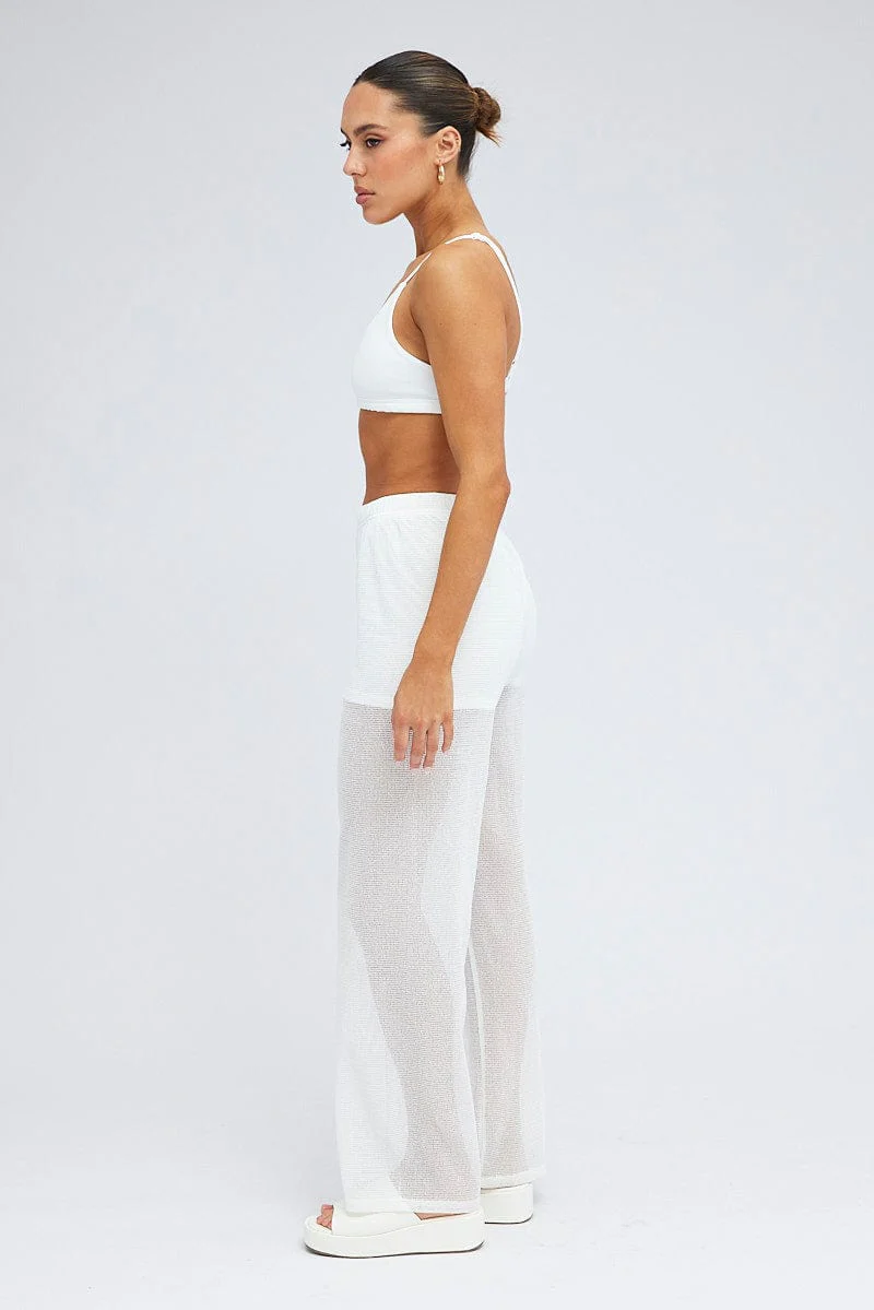 White Wide Leg Pants Elasticated Waist