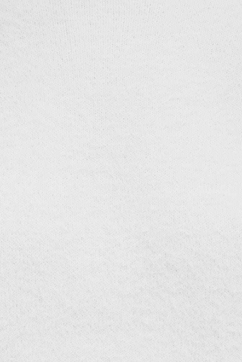 White Fluffy Knit Jumper Long Sleeve Crew neck