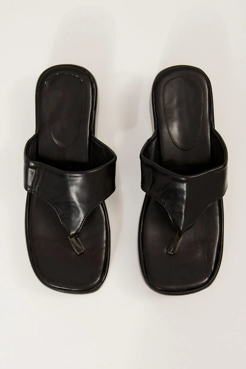 Black Toe Post Thong Wedge Sandals