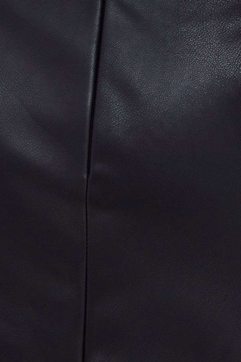 Black PU Mini Skirt Slit Mid rise