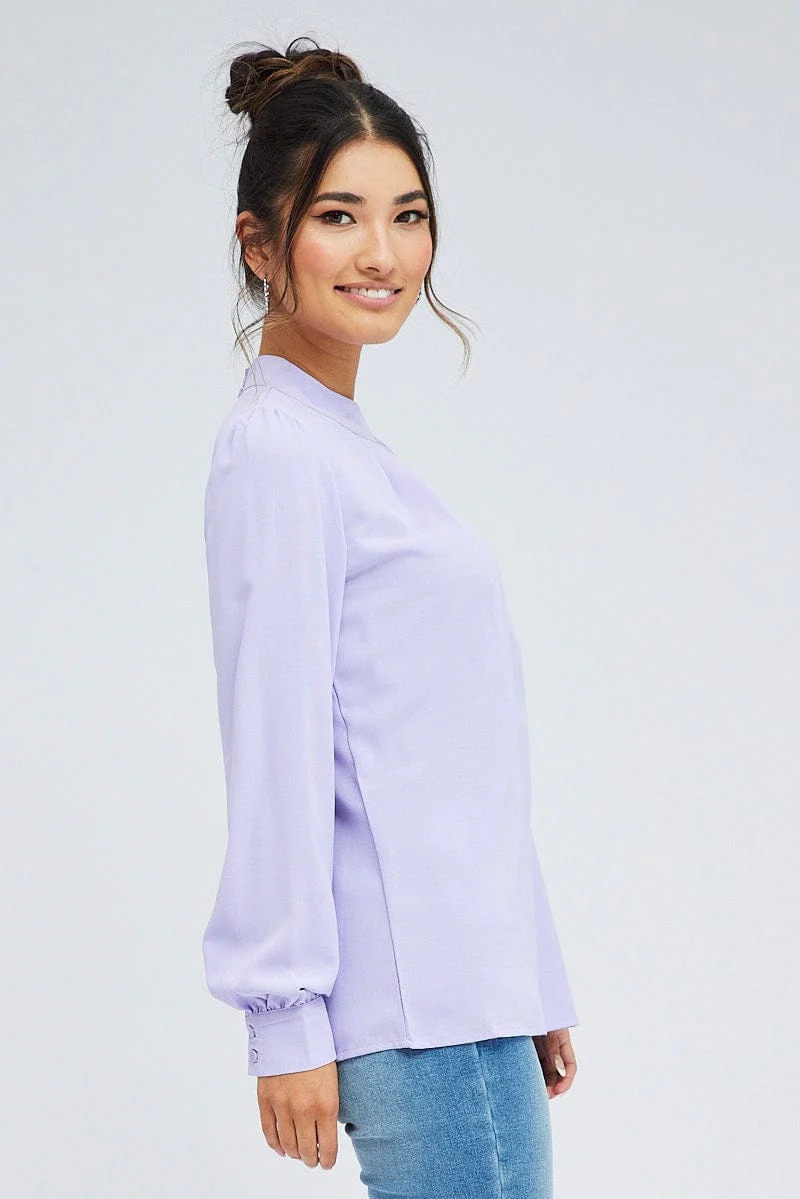 Purple Top Long Sleeve High Neck Back Key Hole Details