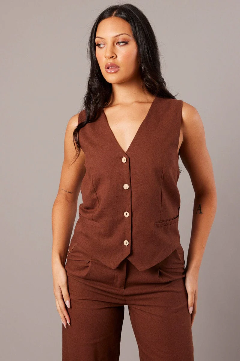 Brown Vest Sleeveless