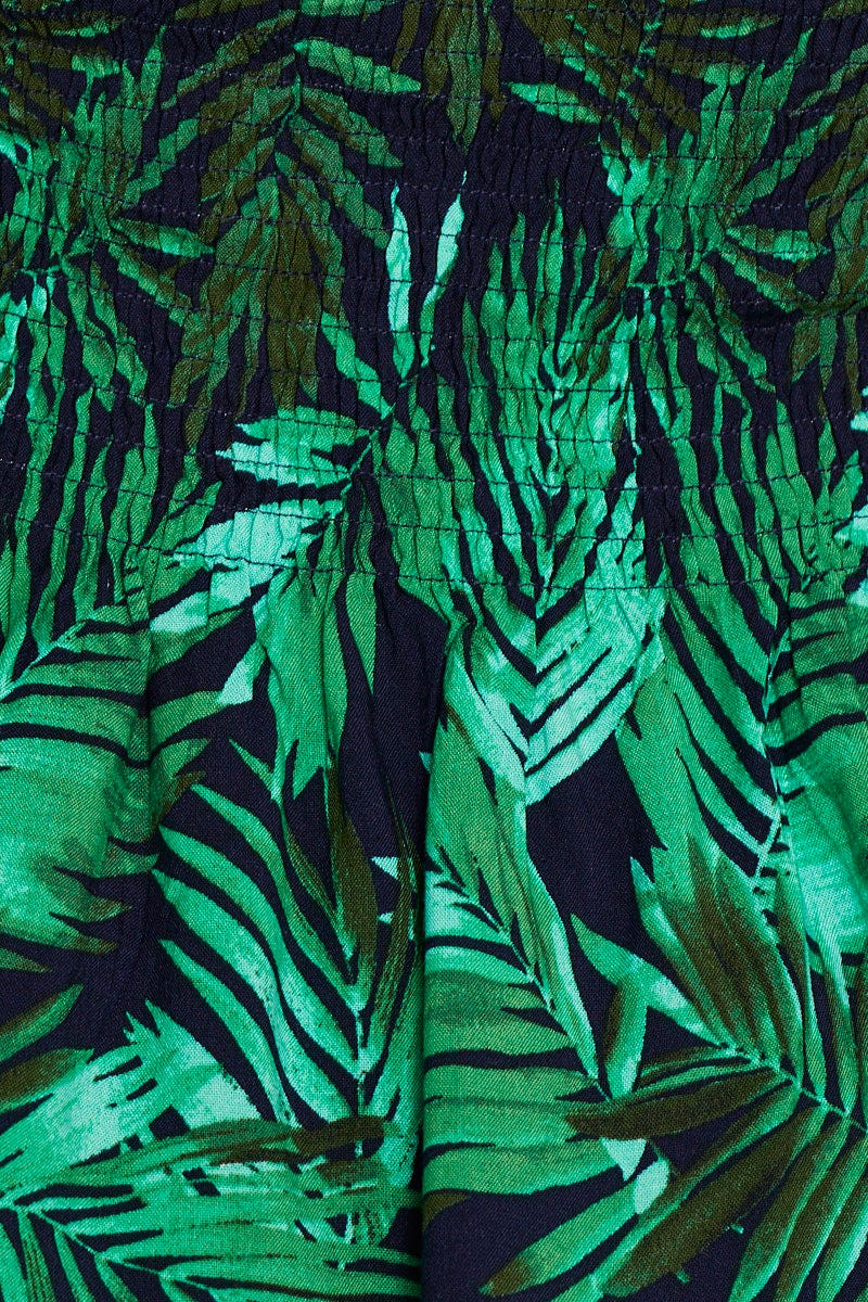 Print Short Sleeve Tropical Print Shirred Top