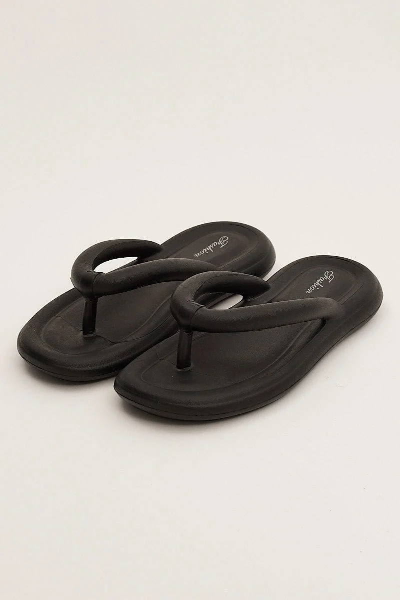 Black Chunky Flat Slides