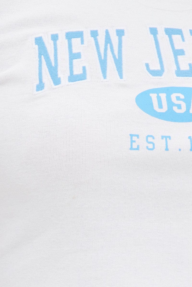 White Baby Tee Short Sleeve Crew Neck New Jersey