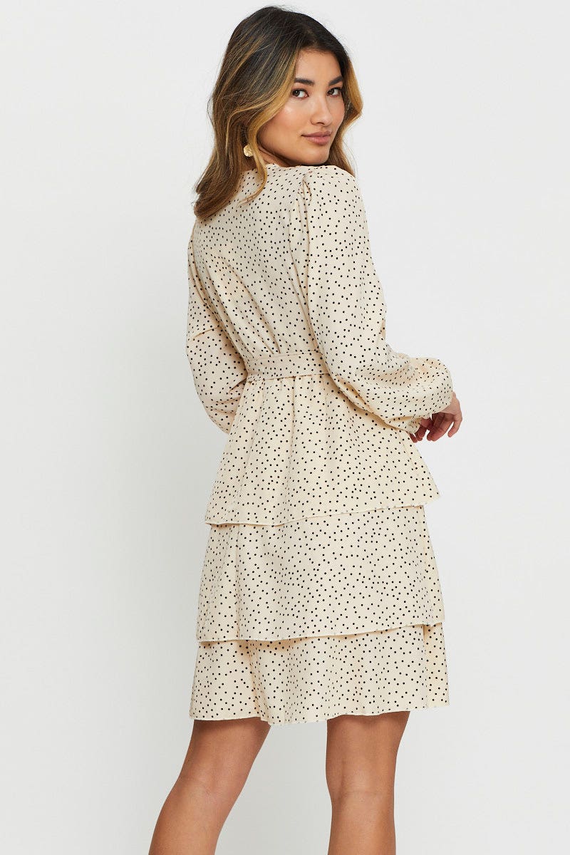Polka Dot Mini Dress Long Sleeve