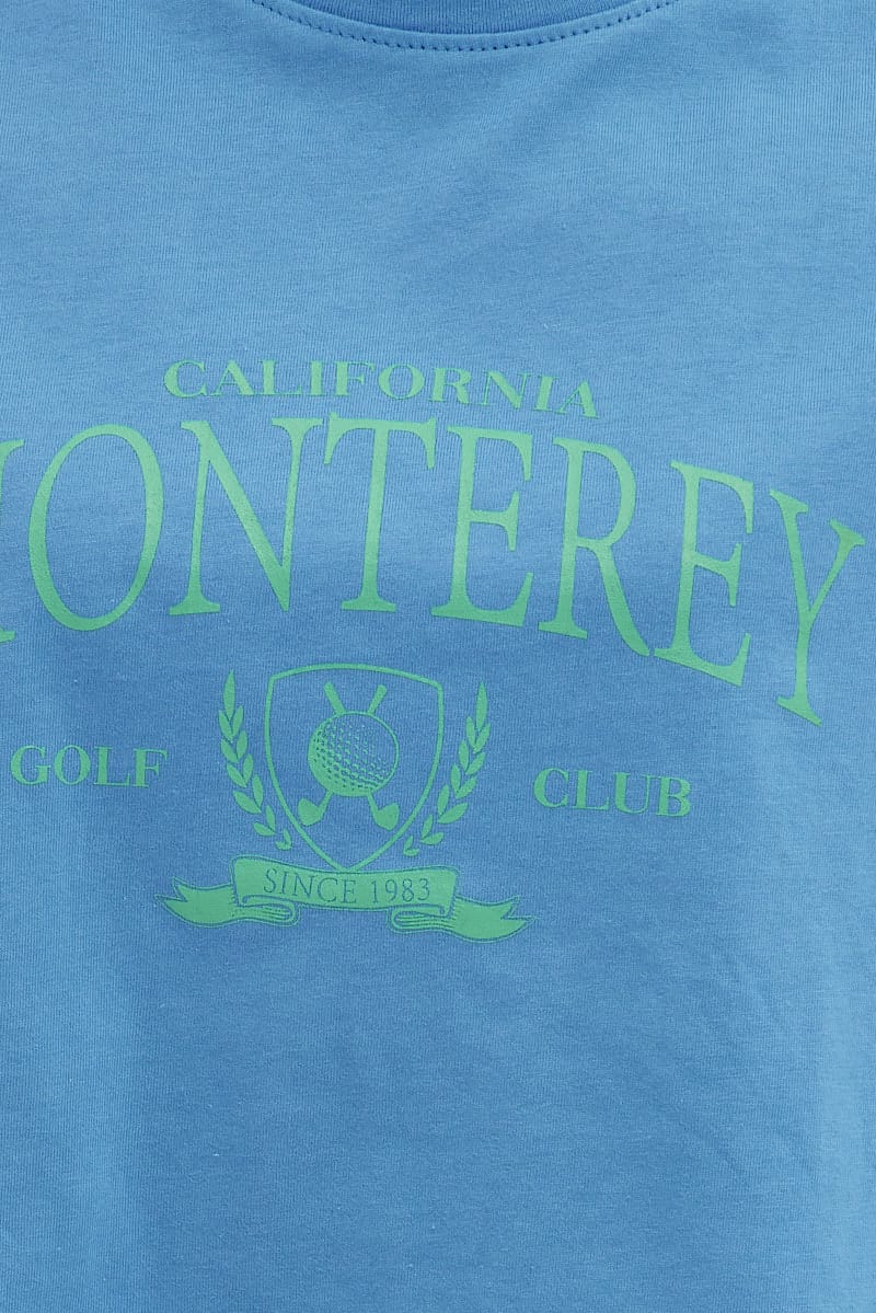 Blue Monterey Crew Short Sleeve Crop Graphic T-Shirt