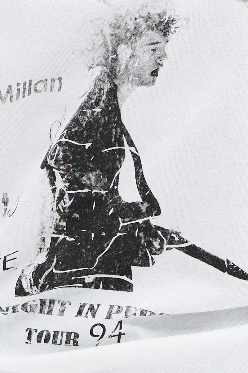 White Graphic Tee Short Sleeve Crew Neck Rock Oversized