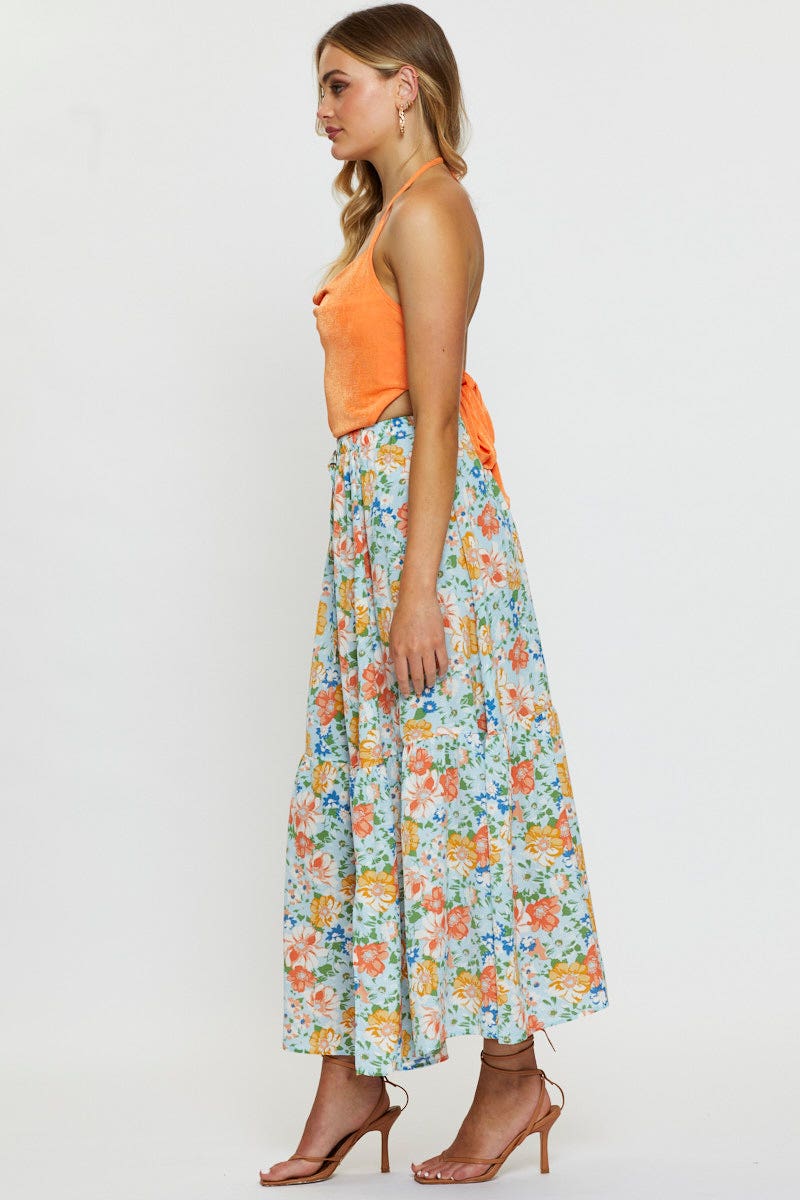 Print High Waist Maxi Skirt