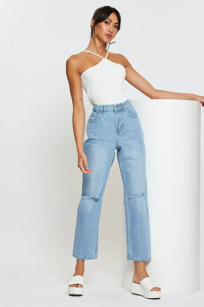 Blue Boyfriend Denim Jeans High Rise