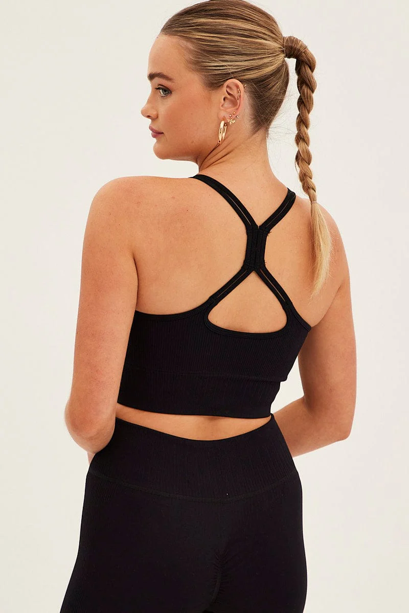 Black Seamless Activewear Singlet Basic Top
