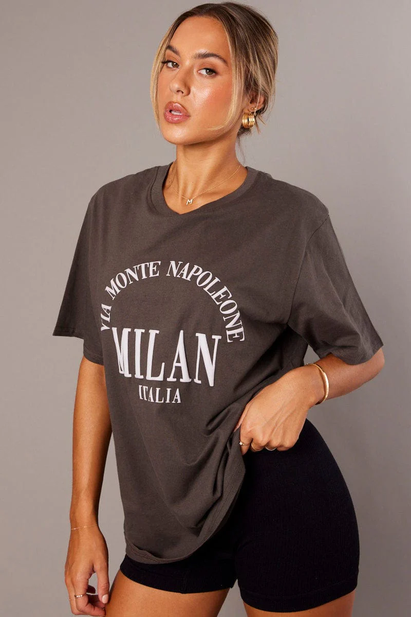 Grey Graphic Tee Short Sleeve