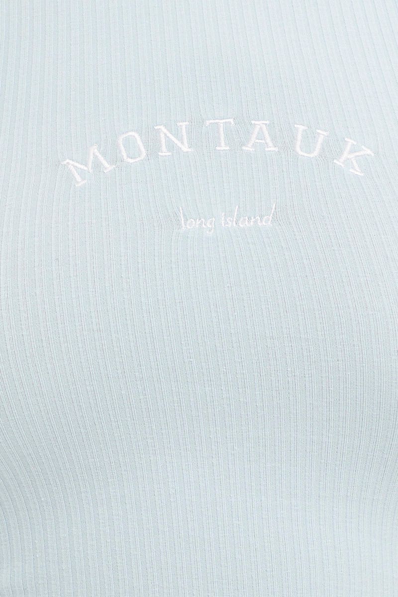 Blue Crop Tank Embroided