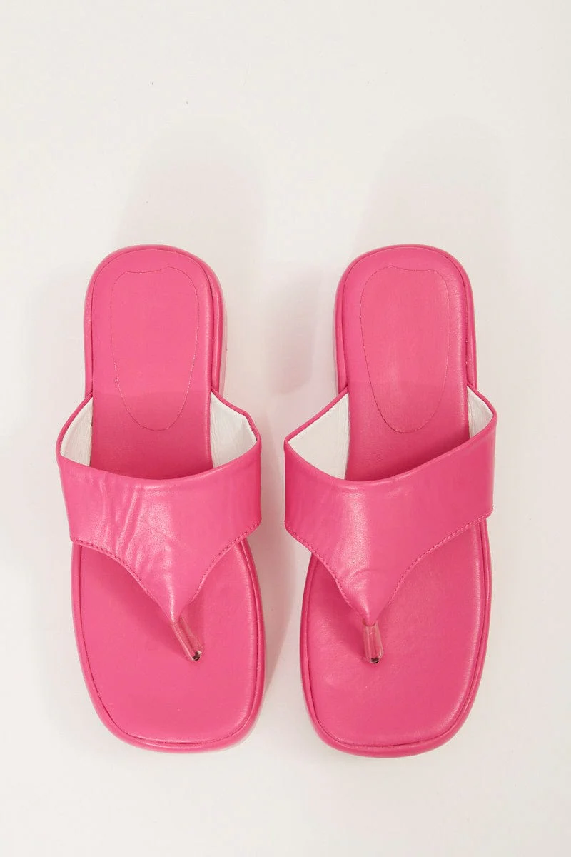 Pink Toe Post Thong Wedge Sandals