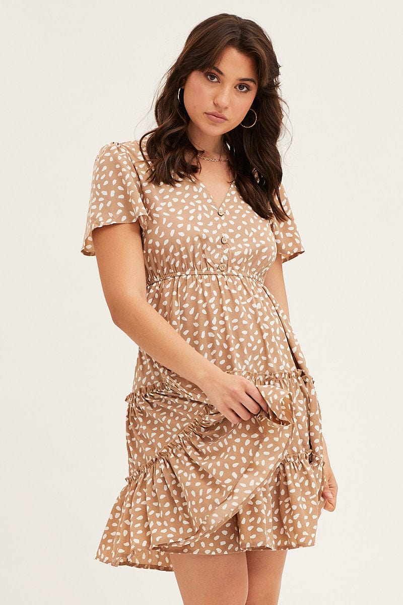 Geo Print Button Front Skater Dress