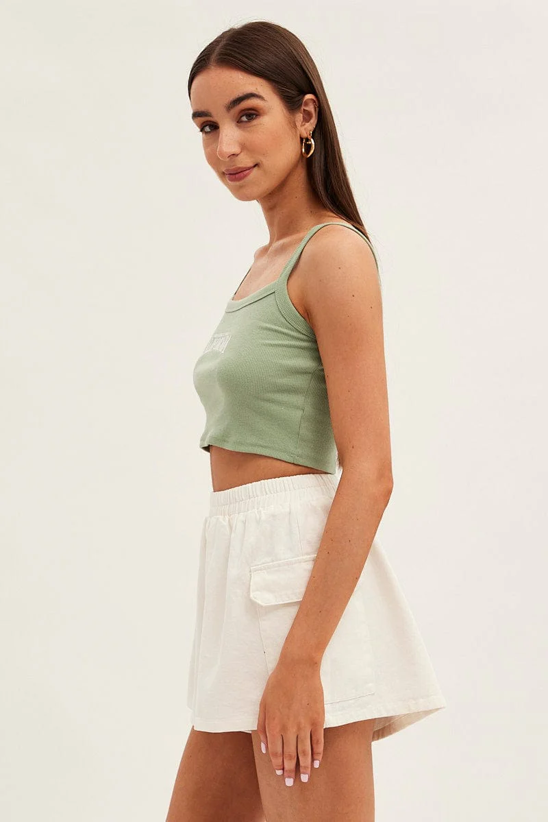 White Cargo Shorts High Rise