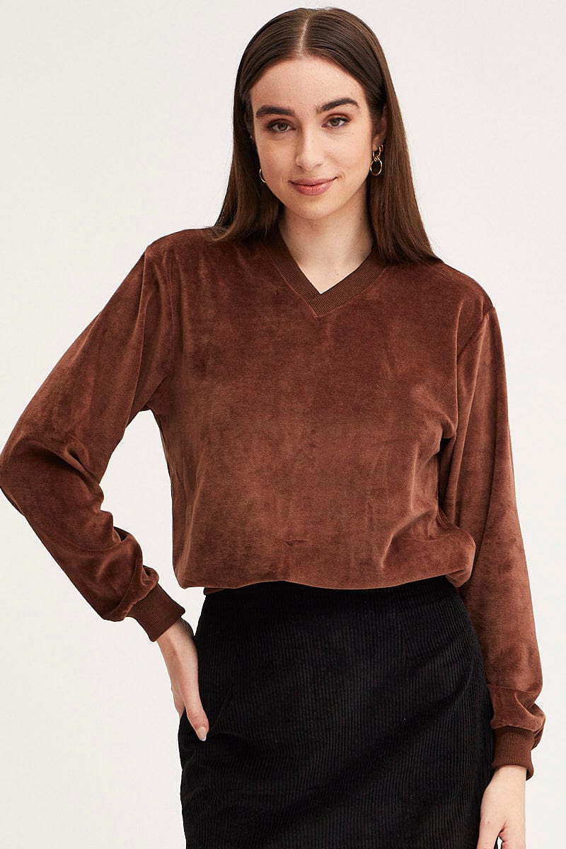 Brown Sweater Long Sleeve Velvet