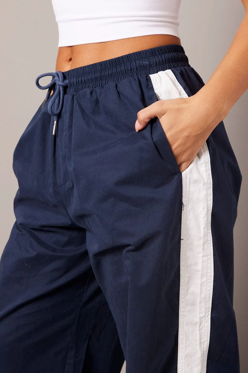 Blue Track Pants Wide Leg