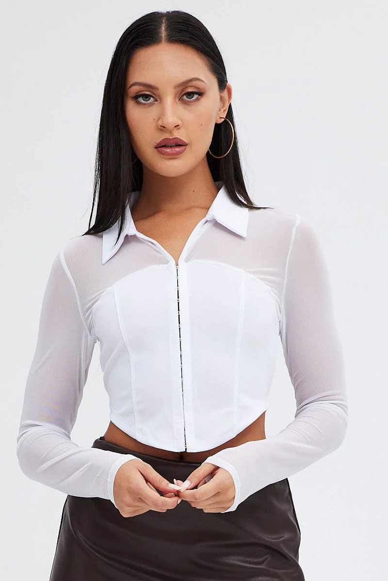 White Top with Long Sleeve and Collar