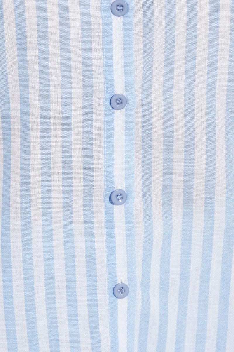 Blue Stripe Oversized Shirt Short Sleeve Collared Button Up