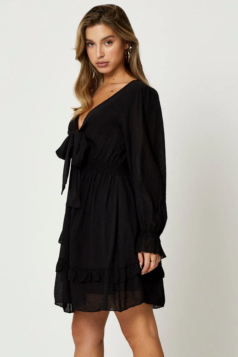 Black Tie Front Skater Dress