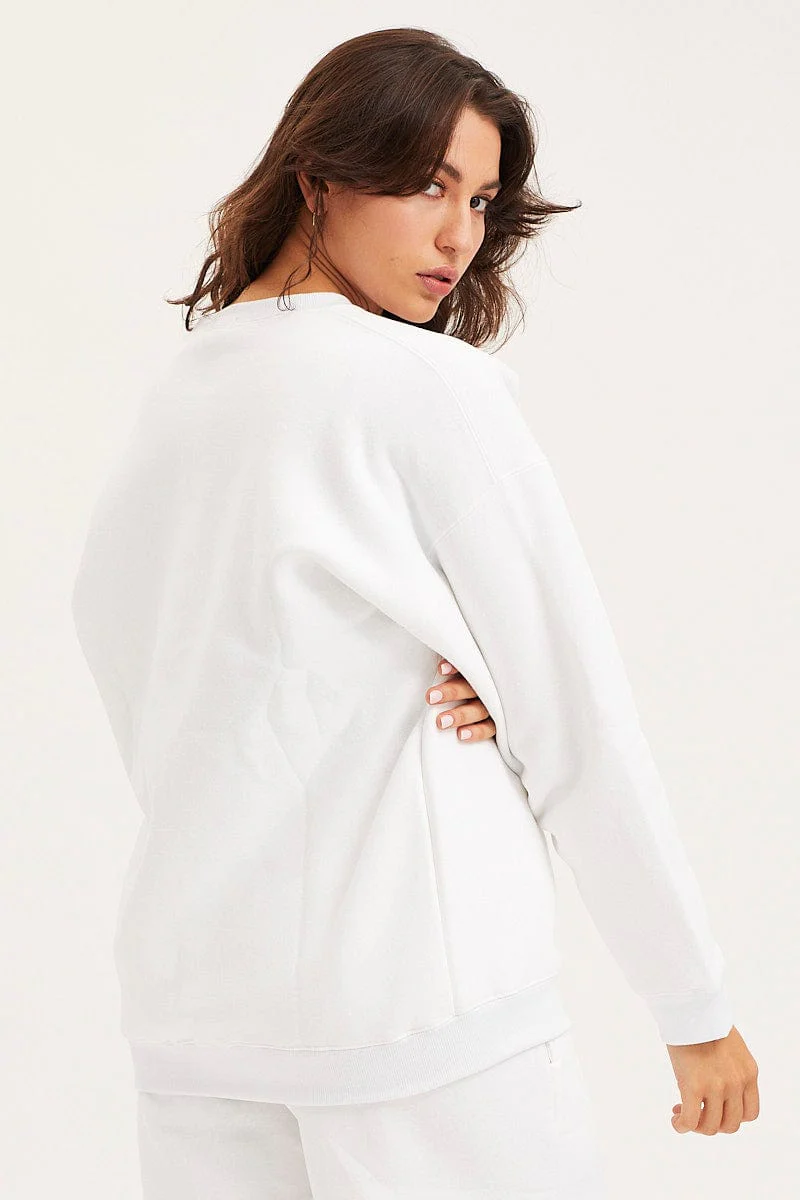 White Unisex Sweatshirts Oversized Crew Neck