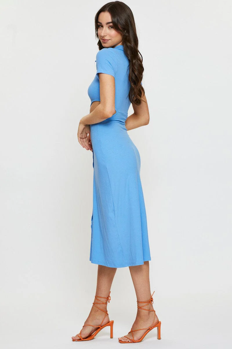 Blue Maxi Dress Short Sleeve Evening