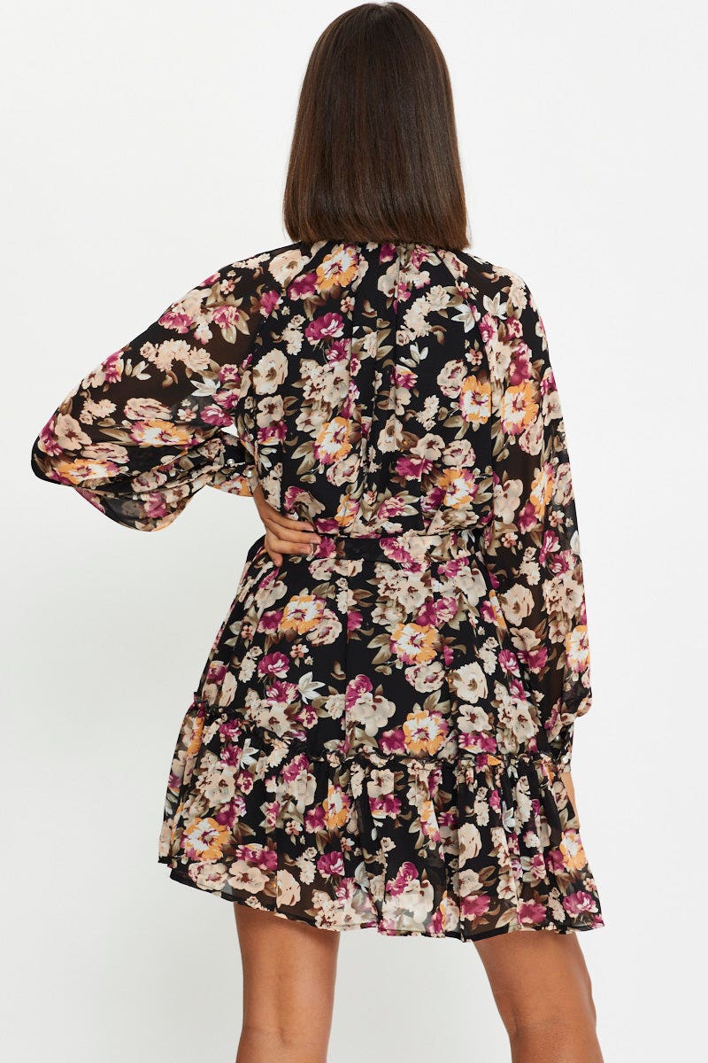 Print Mini Dress Long Sleeve