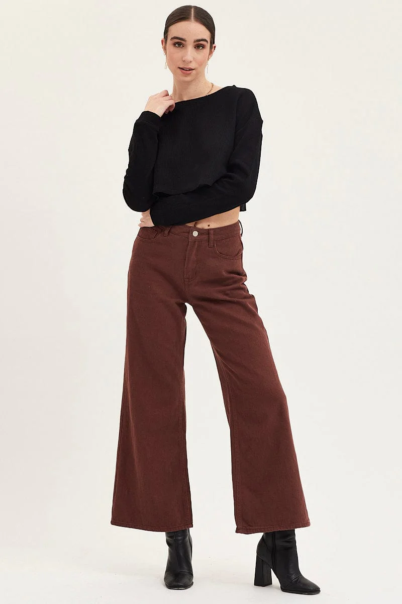 Black Oversized Top Long Sleeve Crew Neck