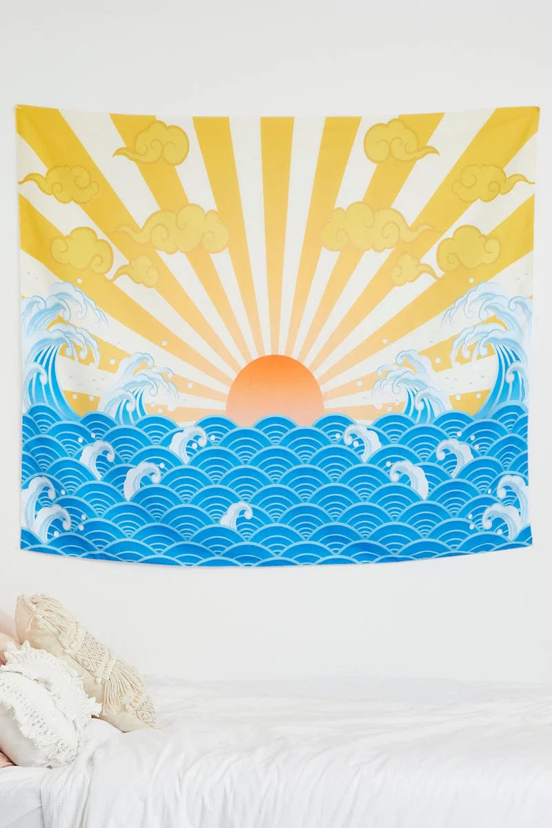 Print Sun And Ocean Retro Wall Hanging Tapestry