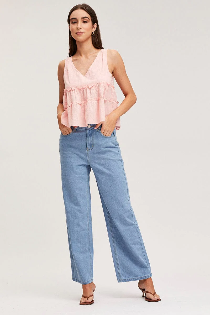Pink Swing Top Sleeveless V-Neck
