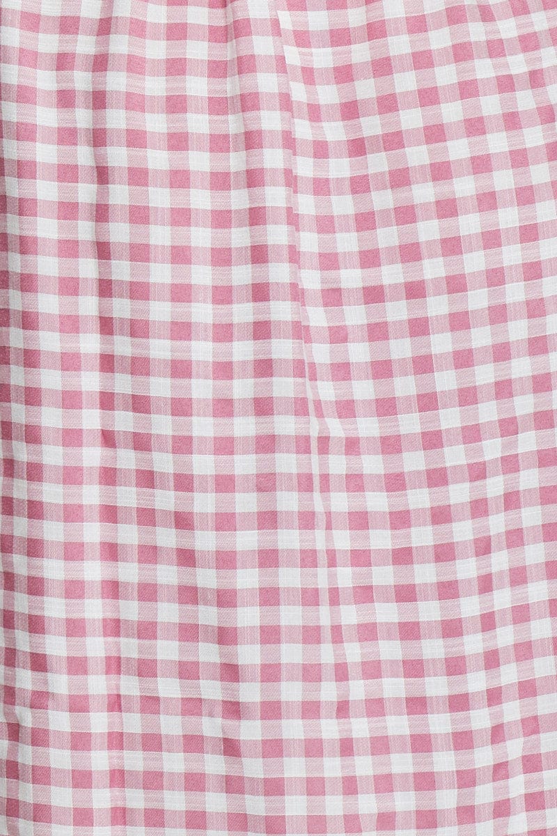 Check Dress Short Sleeve Midi Scoop Neck